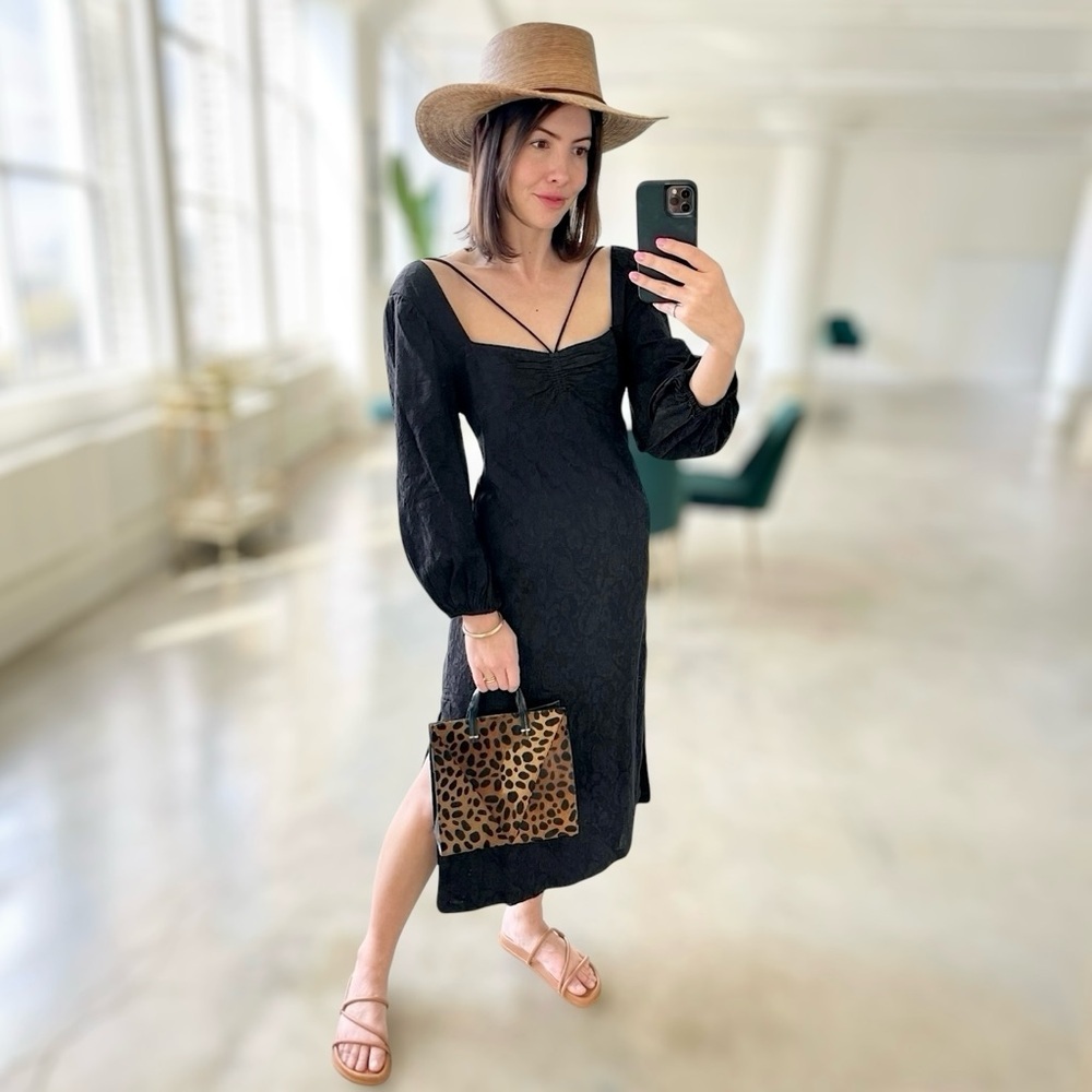 Anthropologie Maeve Low Back Midi Dress in Black Size 0P